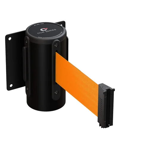 Vista 7 de Crowd Control Warehouse - Serie CCW WMB-125 Barrera de cinturón retráctil de montaje fijo en pared - Cinturón negro de 11 pies con estuche de acero