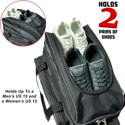 Vista 4 de Pyramid Bolsa de Bolos Deluxe de Doble Rodillo para 2 Bolas con Gran Compartimento Separado para Zapatos (Hasta 2 Pares de Zapatos) y Bolsillos