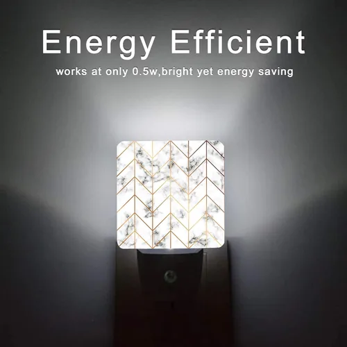 Vista 6 de Luz nocturna geométrica de línea de mármol, luces nocturnas enchufables con sensor de atardecer a amanecer para escalera/pasillo/cocina, lámpara