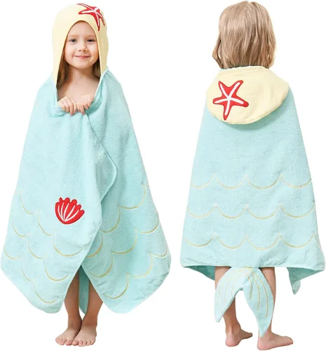 Vista 11 de Style Quarters - Toalla de baño para bebé, 100 % algodón de rizo suave con capucha, toalla de playa de alpaca de dibujos animados, toalla de playa