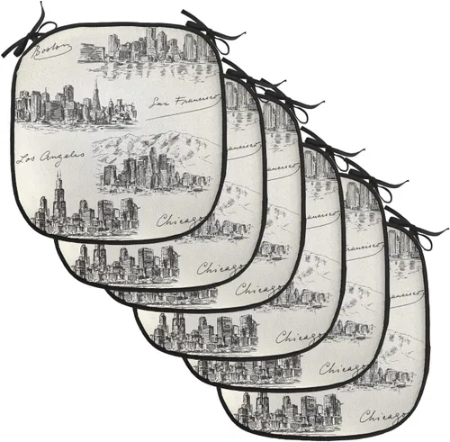 Vista 48 de Lunarable USA Chair Cushion Pad, American Cities Skylines Metropolis Architecture Sketch Style Hand Drawn Art Print, Seat Padding for Kitchen &