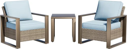 Vista 15 de Sofá de Mimbre Metálico para Patio de 75", Sofá Sillón de Ratán para Exteriores de 3 Asientos para Todo Tipo de Clima con Cojines Premium