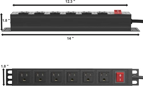 Vista 4 de BTU Regleta de alimentación de 6 tomas, protector de sobretensiones de montaje en metal, toma de corriente de montaje en pared resistente para uso