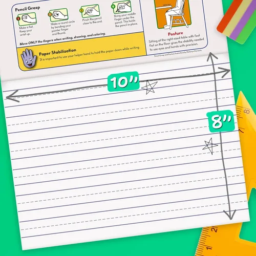 Vista 2 de Mead Tableta de escritura para aprender letras, bloc de práctica de escritura a mano PK-1, 10 x 8 pulgadas, regla elevada sólida y punteada, 40