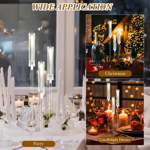 Vista 6 de Layhit Juego de 6 candelabros acrílicos de 3 brazos para boda, centro de mesa, 30.7 pulgadas, portavelas de piso alto transparente con soporte