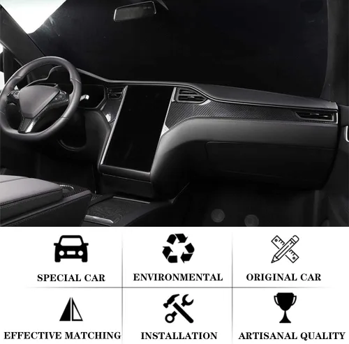 Vista 2 de OBL Funda para Consola Central y Salpicadero para Tesla Model X Model S 2014-2020, Accesorios para Interior de Coche ABS, Imitación de Fibra