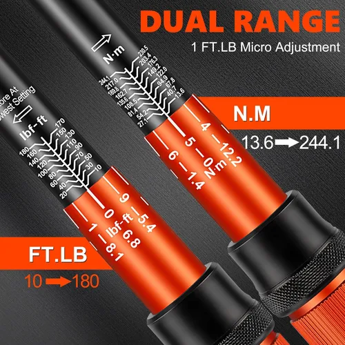 Vista 3 de Matework - Llave dinamométrica de 1/2 pulgada con clic, 10-180 ft.lb/13.6-244.1 Nm, Llave de torsión de alta precisión ±3% de 72 dientes de doble