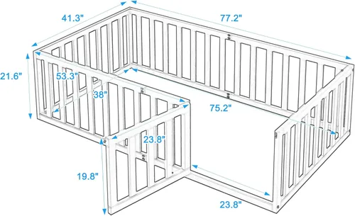 Vista 2 de Merax Marco de cama de piso de madera de tamaño individual con valla y puerta (nogal)