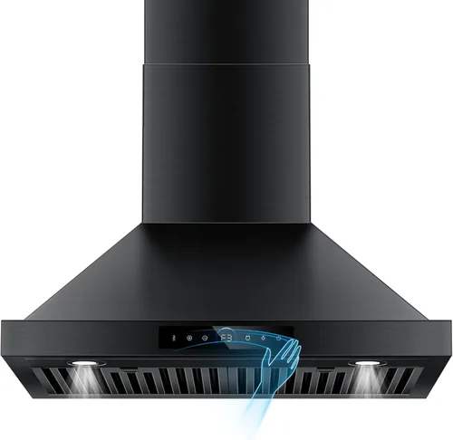 Vista 25 de Campana extractora de isla de 36 pulgadas, montaje en techo de 1200 CFM con detección de gestos de 4 velocidades y control táctil, campana