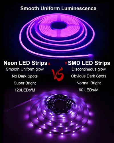 Vista 3 de ALITOVE Tira de luces de neón moradas de silicona flexible LED para dormitorio, letreros de neón, decoración de pared, 12 V CC, 16.4 pies, 600 LED