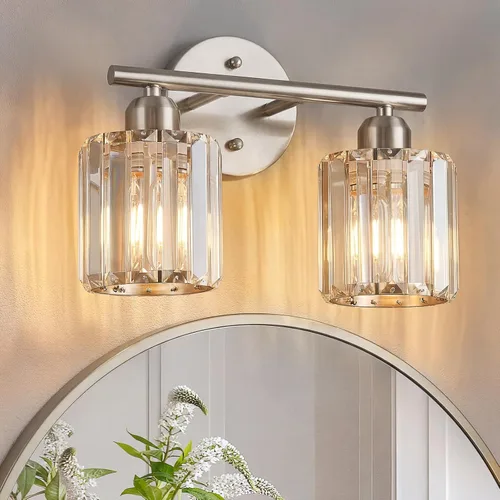 Vista 20 de Moderna lámpara de tocador de cristal de 2 luces, lámpara vertical negra sobre espejo para tocador y fregadero, compatible con bombillas regulables