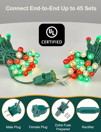 Vista 3 de BOHON - Luces de Navidad de 17 pies con 50 luces LED, luces de cadena facetadas G15 en rojo, blanco y verde para exteriores, enchufe, grado