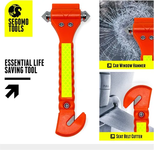 Segomo Tools 2 martillos de seguridad de escape de emergencia con interruptor de ventana de coche y cortador de cinturón de seguridad - ESHM02