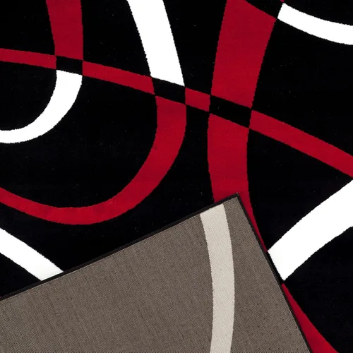 Vista 8 de 2305Alfombra abstracta moderna roja, negra, y beige, Sintético, Rojo