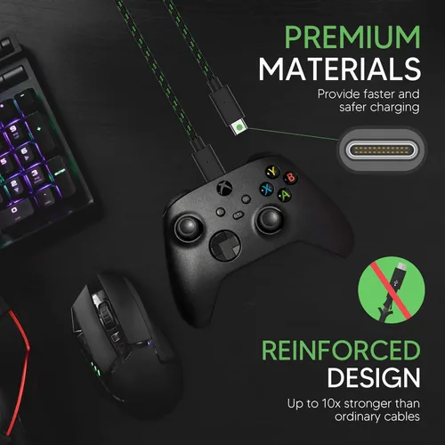 Vista 4 de TALK WORKS Xbox Controller Charger Cord for Series X - 10' Nylon Braided USB C Charging Cable, Compatible wAndroid Samsung Galaxy, PS5 (Pack of 2)