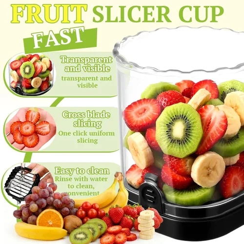 Hendiy Rebanadora de Fresas con Cuchillas de Acero Inoxidable | Taza Rebanadora de Huevos y Frutas para Plátano, Pepino, Seta | Gadget de Cocina