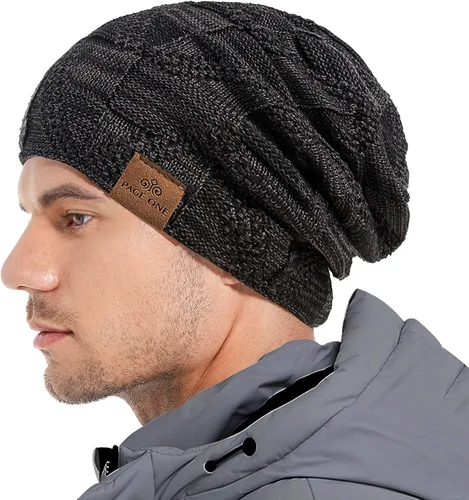 Vista 2 de PAGE ONE Gorro holgado de invierno para hombre con forro polar cálido gorro de punto trenzado