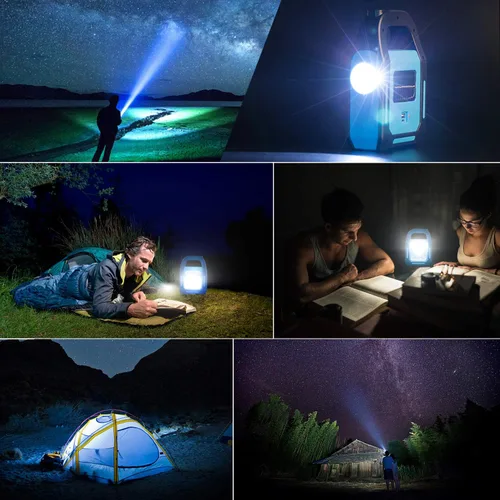 Vista 6 de 1 paquete 3 en 1 solar recargable USB más brillante COB LED linterna de camping, linterna de emergencia impermeable LED luz