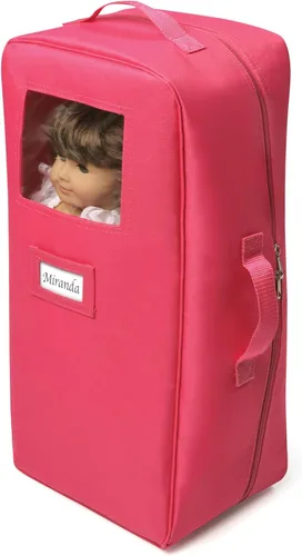Vista 9 de Estuche de viaje para muñeca con cama y ropa de cama, color rosa oscuro, de Badger Basket (sirve para las muñecas de American Girl)