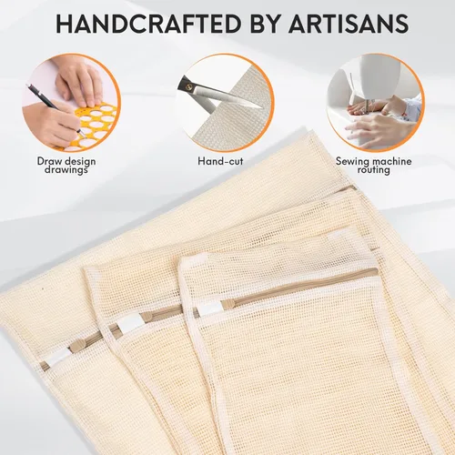 Vista 3 de Bolsa de 6 piezas, bolsa de lavandería de malla de algodón duradera, cremallera resistente, malla transpirable, exquisita bolsa de lavandería