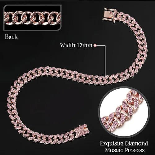 Vista 2 de LEIFIDE Collar de cadena para perro, collar de diamante con eslabones de diamante, collar de perro de 0.47 pulgadas de ancho, cadena de metal