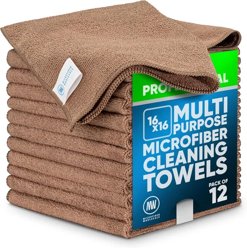 Vista 8 de MW Pro - Paño de limpieza de microfibra Morado Paquete de 12 16 x 16 pulgadas Toallas de microfibra multiusos – Limpias, polvo, pulido