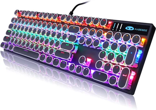 Vista 17 de Combo de teclado y mouse retro de máquina de escribir, bonito teclado blanco con interruptores lineales rojos, teclado mecánico con cable