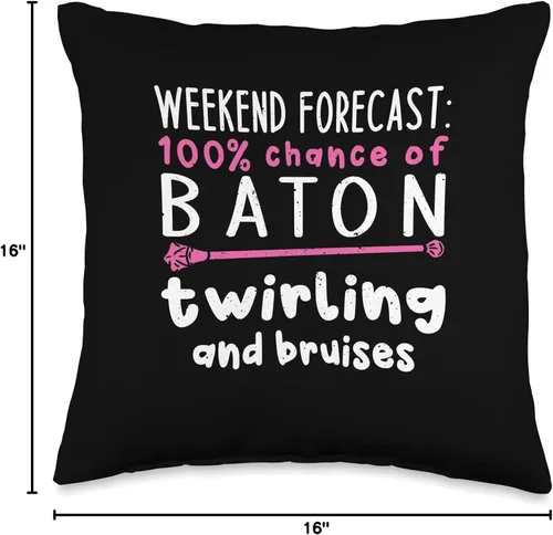 Vista 4 de Baton Dancing Lover Majorette Twirler Gift Idea Pronóstico de fin de semana 100% de probabilidad de baton girar y moretones, 16 x 16 pulgadas