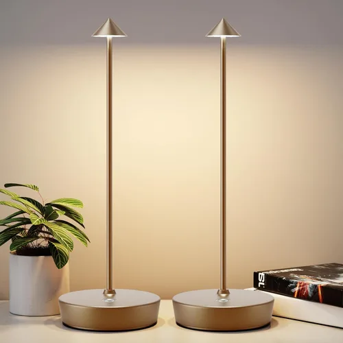Vista 8 de Paquete de 2 lámparas de mesa inalámbricas recargables, batería LED portátil de 6000 mAh, lámpara de escritorio USB de metal, 3 niveles de luz
