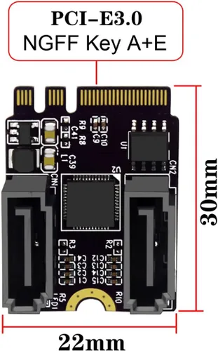 Vista 2 de NFHK NGFF clave A+E PCI Express a SATA 3.0 6Gbps adaptador de doble puerto convertidor tarjeta de extensión de disco duro JMB582 2230