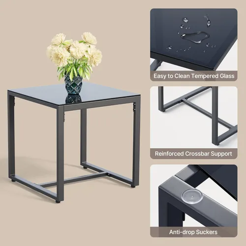 Vista 5 de Gizoon - Juego de muebles de mimbre para patio de 3 piezas; juego de bistrot al aire libre con mesa de vidrio; juego de ratán para conversar