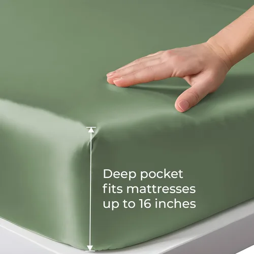 Vista 2 de Linenwalas Sábana bajera Tencel Lyocell con bolsillo profundo de 16 pulgadas con ajuste seguro y elástico todo alrededor - Ropa de cama de seda