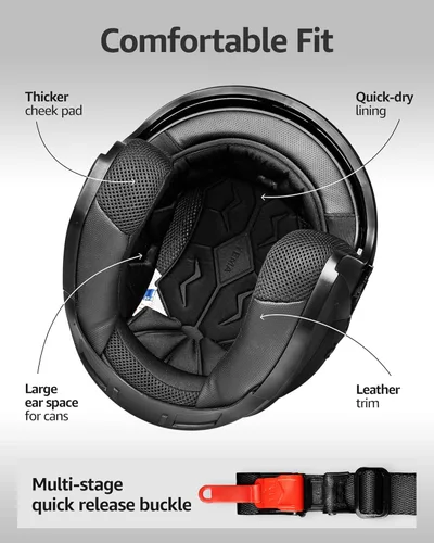 Vista 5 de YEMA Open Face Motorcycle Helmets, DOT Approved 3/4 Moped Helmet Dual Visor Quick Release Buckle, Helmets for Adults Motorcycle Men Women Helmets