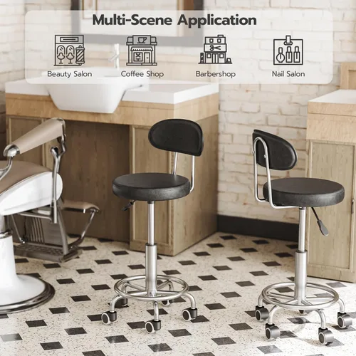 Vista 4 de HOOBRO Taburete con ruedas ajustable en altura, silla de dibujo giratoria de 360°, silla de escritorio de oficina multiusos, silla giratoria