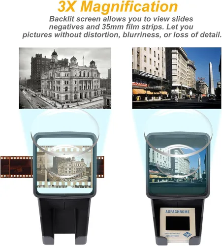 Vista 3 de Visor de diapositivas de 35 mm, visor de negativos de película y diapositivas con aumento de 3X y visualización iluminada con luz LED, alimentado