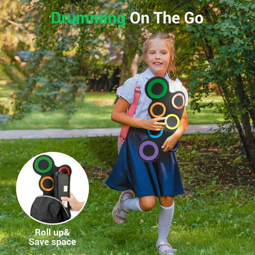 Vista 4 de ROCKSOCKI Juego de batería eléctrica, 7 almohadillas electrónicas para niños con auriculares incluidos, almohadilla de práctica de tambor