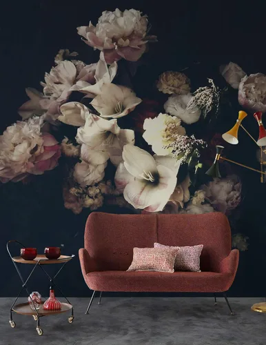 Vista 3 de Murwall Dark Floral Wallpaper Peony Blossom Wall Mural Dutch Flower Wall Print Living Room Bedroom Entryway