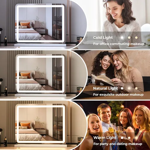 Vista 6 de ZL ZELing Espejo de tocador con luces, espejo de maquillaje grande de 23 pulgadas con luces LED, luz táctil inteligente regulable de 3