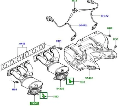 Vista 4 de Juego de 3 pernos de colector de escape originales compatibles con Land Rover LR2 LR005738