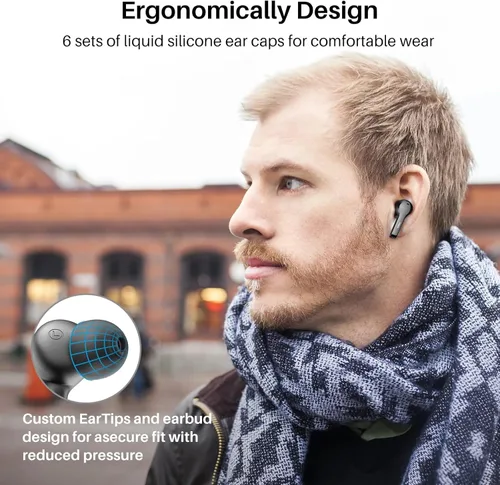Vista 3 de TOZO Auriculares inalámbricos T9 True Wireless Cancelación de ruido ambiental, 4 micrófonos, cancelación de ruido, auriculares con cancelación