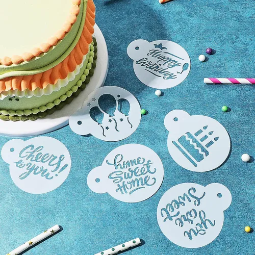 Vista 5 de 20 piezas de plantillas de galletas para cumpleaños, plantillas de galletas para decorar para cumpleaños, moldes reutilizables para pastel de café