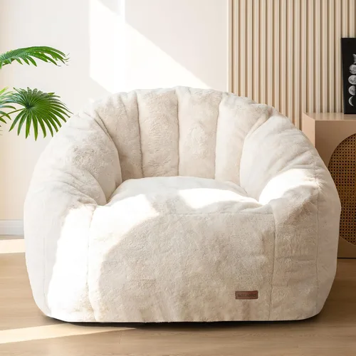 Vista 10 de MAXYOYO Puf gigante para adultos, puff grande con forma de concha, acogedora silla de sala de estar con relleno, sofá de suelo, sofá perezoso