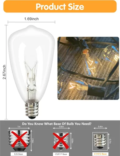 Vista 2 de Paquete de 10 bombillas ST35 de repuesto Edison transparentes, 5 W, base de tornillo C7/E12 de 5 vatios para luces de cadena de patio