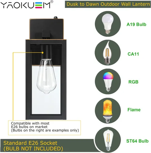 Vista 3 de Linterna de pared para exteriores del atardecer al amanecer, aplique de pared con sensor de fotocélula como accesorio de iluminación de porche, base
