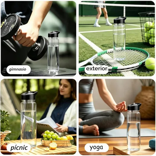 Vista 7 de Paquete de 6 botellas de agua transparentes con mango de tapa con popote, botellas de agua reutilizables de 14 onzas a granel, boca ancha, a prueba