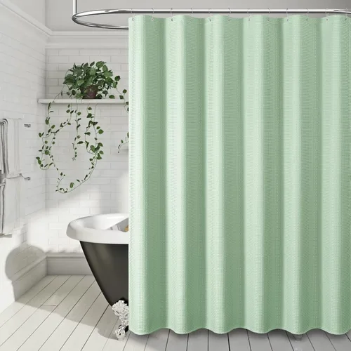 Vista 415 de Cortina de ducha de tela Dynamene verde oscuro - Cortinas de baño de tela de nido de abeja texturizadas resistentes, juego de cortinas de baño