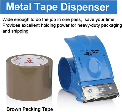 Vista 3 de Cinta de embalaje de 3 pulgadas de ancho con dispensador, 2.4 mil x 55 yardas de cinta de embalaje resistente para envíos, grado industrial, cinta