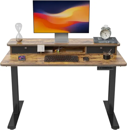 Vista 68 de FEZIBO Escritorio eléctrico de pie ajustable de altura de 40 x 24 pulgadas con doble cajón, escritorio para computadora, mesa de pie para oficina