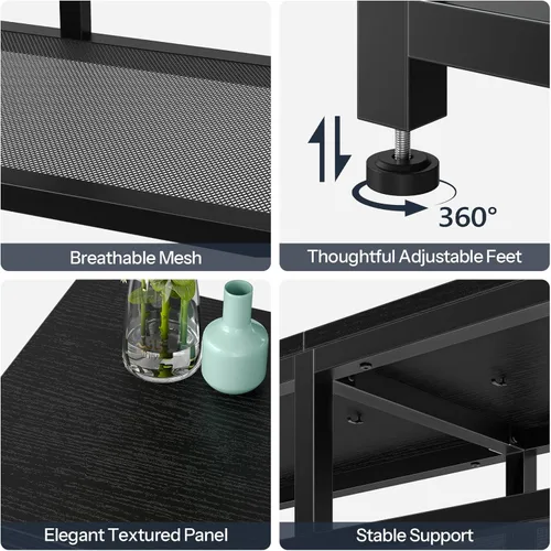 Vista 6 de HOOBRO Soporte de TV LED con estación de carga, centro de juegos de entretenimiento de 4 niveles, mesa consola multimedia moderna, estantes