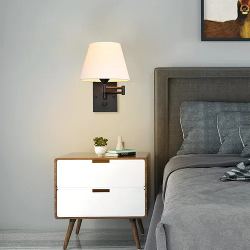 Vista 6 de Pauwer Juego de 2 apliques de pared enchufables con brazo oscilante con cable de enchufe y pantalla de tela, accesorios de pared para pasillo